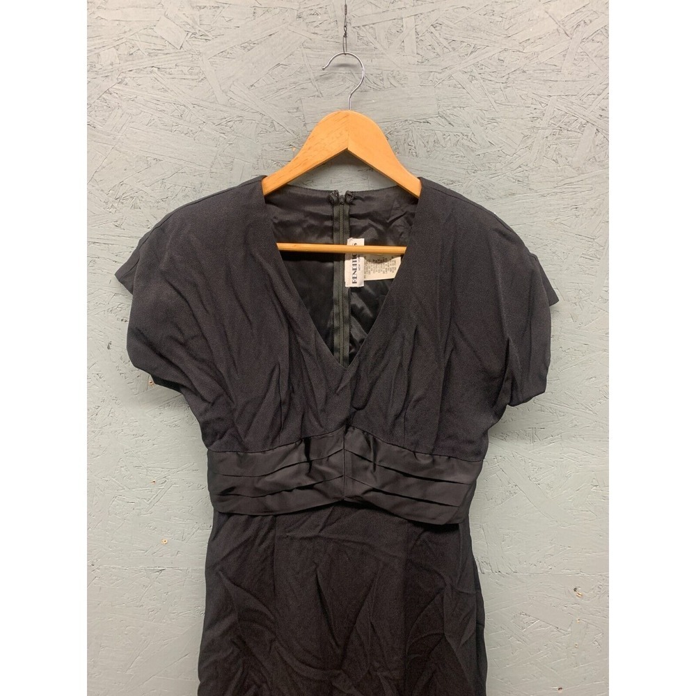 Renditions New York Vintage Satin Waist Slit Maxi Dress Womens Size S Black Gown - Picture 3 of 10